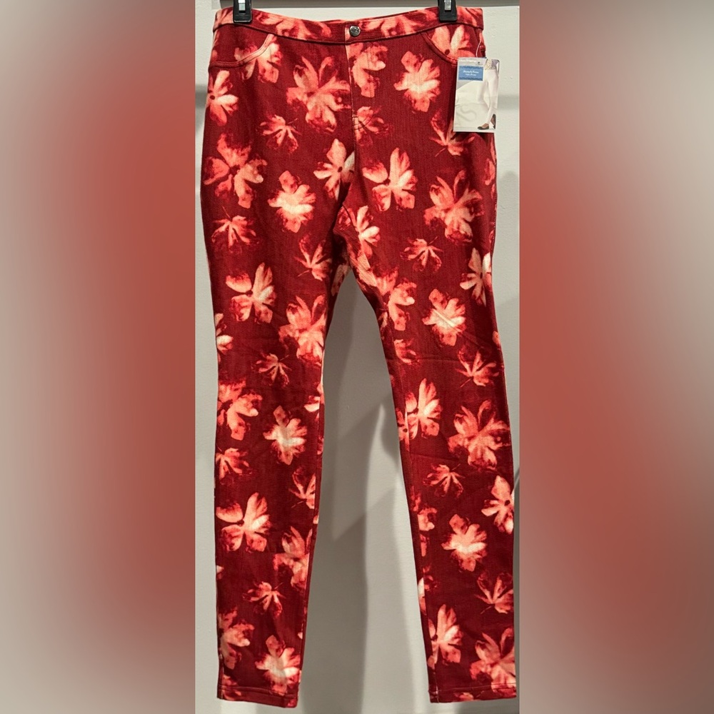 Simply Vera Vera Wang Burgundy Floral Chino Leggings Size M New With Tags - Picture 3 of 16